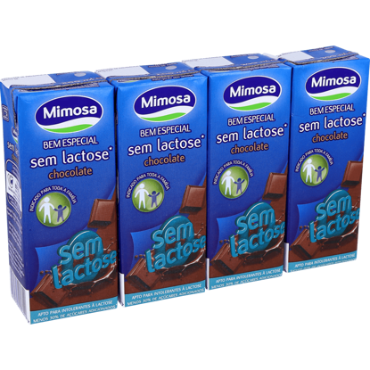 Mostrar detalhes para Leite Com Chocolate Sem Lactose MIMOSA 4x200ml Imagem de Leite Com Chocolate Sem Lactose MIMOSA 4x200ml