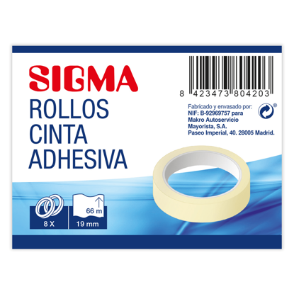 Mostrar detalhes para Rolos de Fita Adesiva 19x66mm SIGMA 8un Imagem de Rolos de Fita Adesiva 19x66mm SIGMA 8un