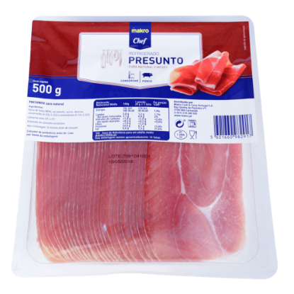 Mostrar detalhes para Presunto Fatiado Com Cura Natural de 9 Meses MAKRO CHEF 500g Imagem de Presunto Fatiado Com Cura Natural de 9 Meses MAKRO CHEF 500g