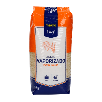 Mostrar detalhes para Arroz Extra Longo Vaporizado MAKRO CHEF 1kg Imagem de Arroz Extra Longo Vaporizado MAKRO CHEF 1kg