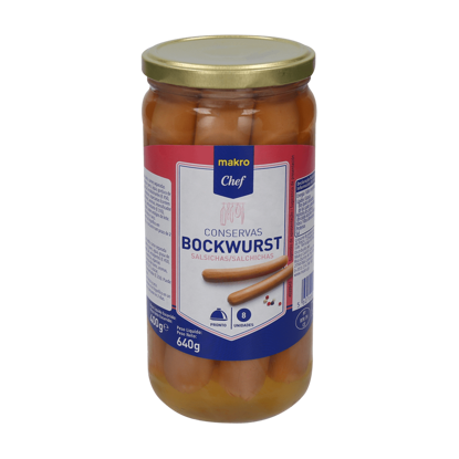 Mostrar detalhes para Salsichas Bockwurst Frasco MAKRO CHEF 640g 8un Imagem de Salsichas Bockwurst Frasco MAKRO CHEF 640g 8un
