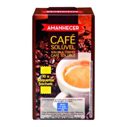 Mostrar detalhes para Café Solúvel Saquetas AMANHECER 10x2g Imagem de Café Solúvel Saquetas AMANHECER 10x2g