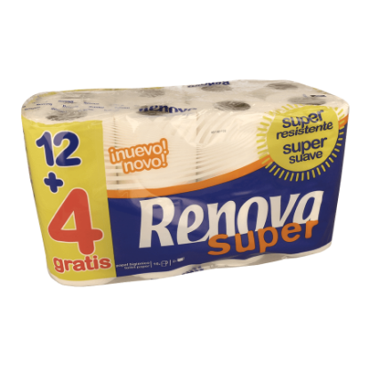 Mostrar detalhes para Papel Higiénico 1 Folha Super Branco RENOVA 12+4un Imagem de Papel Higiénico 1 Folha Super Branco RENOVA 12+4un