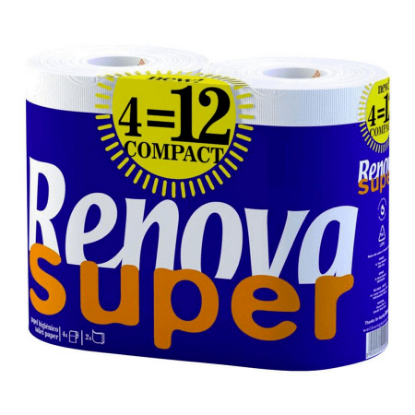 Mostrar detalhes para Papel Higiénico 4 Folhas Super RENOVA 4un Imagem de Papel Higiénico 4 Folhas Super RENOVA 4un