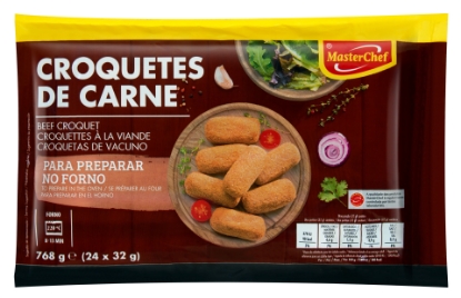 Mostrar detalhes para Croquetes de Carne Forno Congelados MASTERCHEF 24x32g Imagem de Croquetes de Carne Forno Congelados MASTERCHEF 24x32g