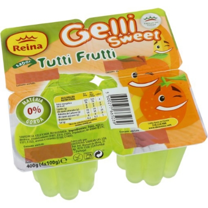 Mostrar detalhes para Sobremesa Gelatina Tutti Frutti Gelli Sweet REINA 4x100g Imagem de Sobremesa Gelatina Tutti Frutti Gelli Sweet REINA 4x100g