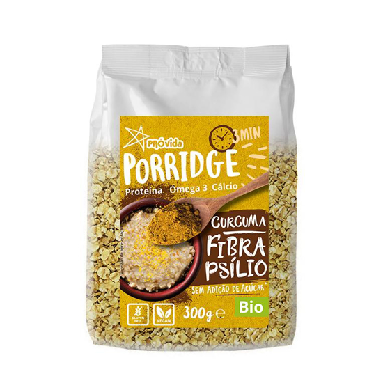 Imagem de Papas de Aveia Porridge Curcuma Fibra Psílio sem Adição Açúcar Vegan Biológico sem Glúten PRÓVIDA emb.300g