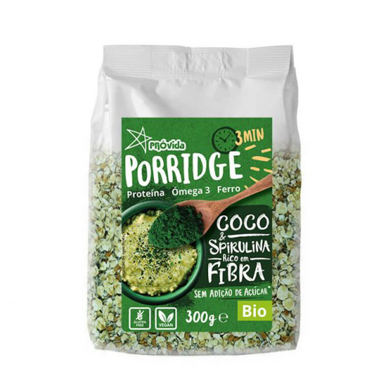 Imagem de Papas de Aveia Porridge Coco Spirulina Fibra sem Adição Açúcar Vegan Biológico sem Glúten PRÓVIDA emb.300g