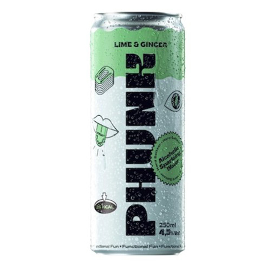 Imagem de Bebida Hard Seltzer Água com Gás e Álcool com Sabor a Lima e Gengibre PHUNK lata 25cl