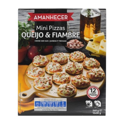 Mostrar detalhes para Pizza Mini Queijo e Fiambre Congelado AMANHECER 360g 12un Imagem de Pizza Mini Queijo e Fiambre Congelado AMANHECER 360g 12un