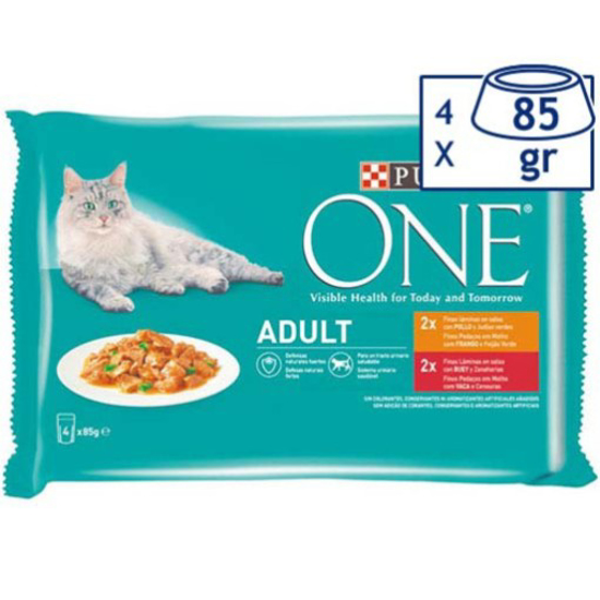 Imagem de Comida Húmida para Gato Adulto Frango e Vaca PURINA ONE emb.4x85g