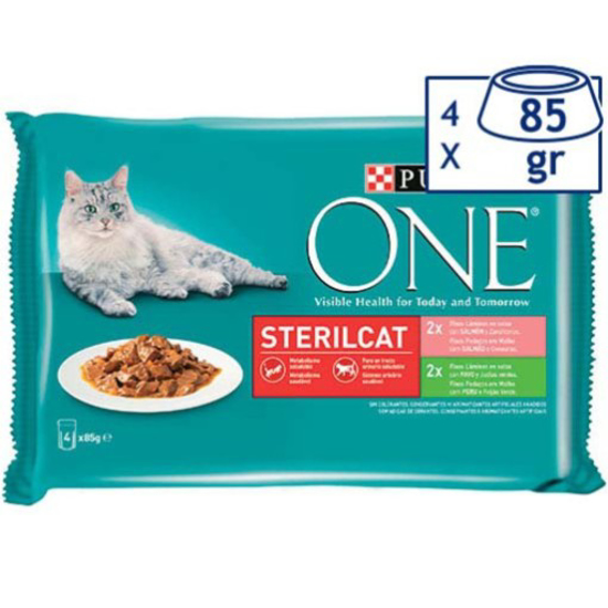 Imagem de Comida Húmida para Gato Esterilizado Salmão e Perú PURINA ONE emb.4x85g