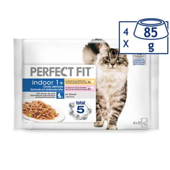 Imagem de Comida Húmida para Gato Indoor Frango/Salmão Saquetas PERFECT FIT emb.4x85g