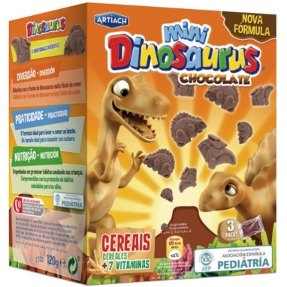 Mostrar detalhes para Bolachas Mini Dinosauros Chocolate Saquetas ARTIACH emb.3x40g Imagem de Bolachas Mini Dinosauros Chocolate Saquetas ARTIACH emb.3x40g