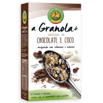Mostrar detalhes para Granola + Chocolate e Coco CEM PORCENTO emb.350g Imagem de Granola + Chocolate e Coco CEM PORCENTO emb.350g