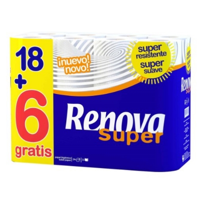 Mostrar detalhes para Papel Higiénico Super Branco RENOVA 18rolos + 6rolos Imagem de Papel Higiénico Super Branco RENOVA 18rolos + 6rolos