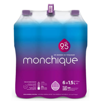 Mostrar detalhes para Água sem Gás Alcalina pH 9,5 MONCHIQUE emb.6x1,5L Imagem de Água sem Gás Alcalina pH 9,5 MONCHIQUE emb.6x1,5L