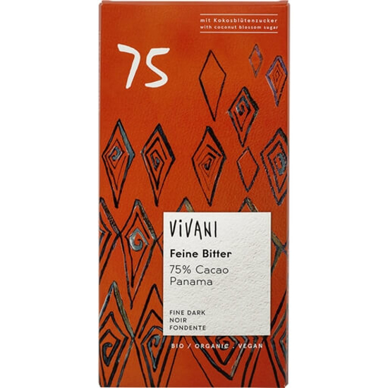 Imagem de Tablete de Chocolate 75% Cacau com Açúcar de Coco Biológico VIVANI emb.80g