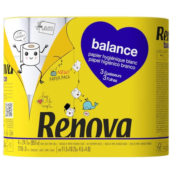 Imagem de Papel Higiénico 3 Folhas Balance RENOVA 4 rolos