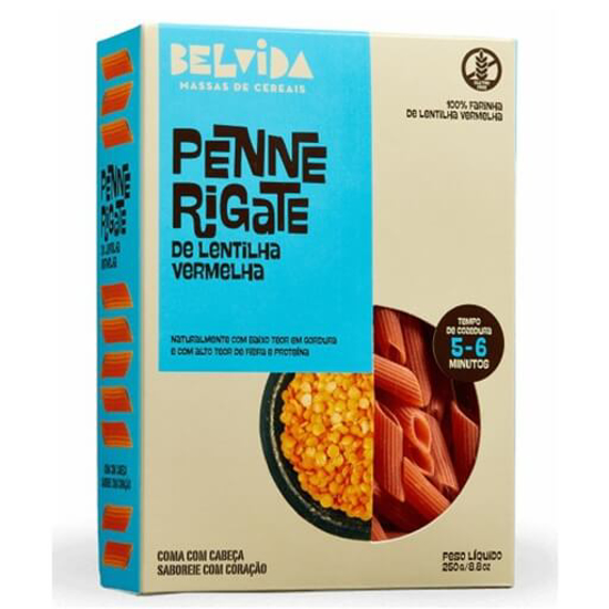 Imagem de Massa Penne Rigate Lentilha Vermelha sem Glúten BELVIDA emb.250g