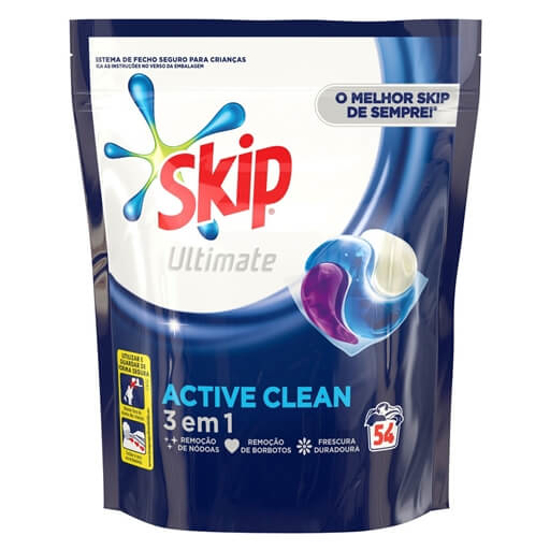 Imagem de Detergente Máquina Roupa Cápsulas 3 em 1 Ultimate Active Clean SKIP 54 doses