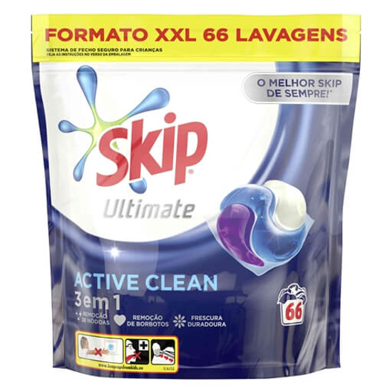 Imagem de Detergente Máquina Roupa Cápsulas Ultimate Active Clean SKIP 66 doses