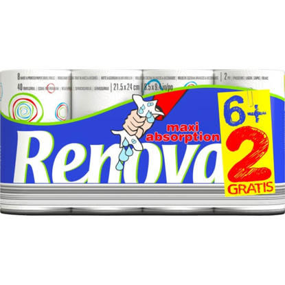 Mostrar detalhes para Rolos de Cozinha 6 + 2 Grátis RENOVA MAXI ABSORPTION 8 unidades Imagem de Rolos de Cozinha 6 + 2 Grátis RENOVA MAXI ABSORPTION 8 unidades