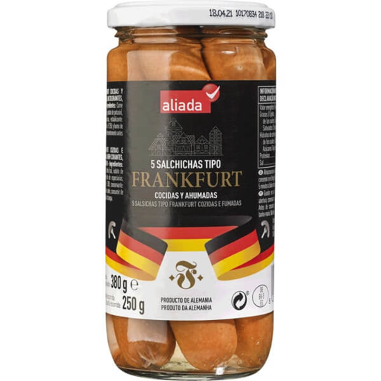 Imagem de Salsichas Tipo Frankfurt Cozidas e Fumadas 5 Unidades ALIADA frasco 250g