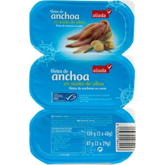 Imagem de Filetes de Anchova em Azeite ALIADA Pack 3 emb.87g