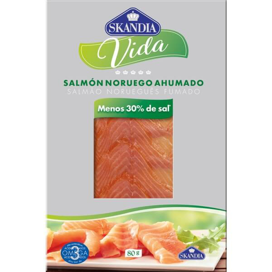 Imagem de Salmão Fumado Norueguês -30% de Sal SKANDIA VIDA emb.80g