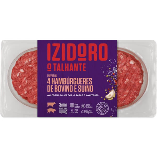 Imagem de 4 Hamburguers de Bovino/Suíno IZIDORO O TALHANTE emb.380g