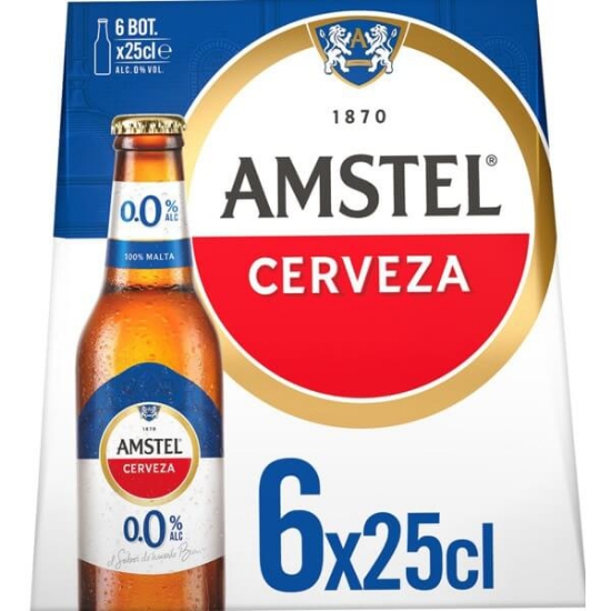 Imagem de Cerveja da Holanda Pura Malta 0,0% Álcool AMSTEL Pack 6 garrafa 25cl