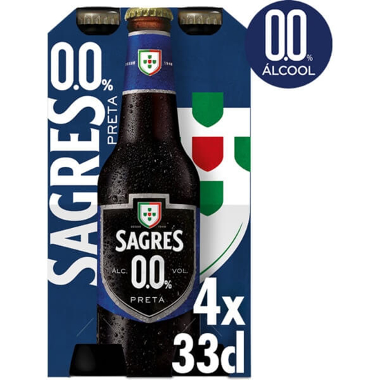 Imagem de Cerveja Preta sem Álcool 0.0% SAGRES Pack 4 garrafa 33cl