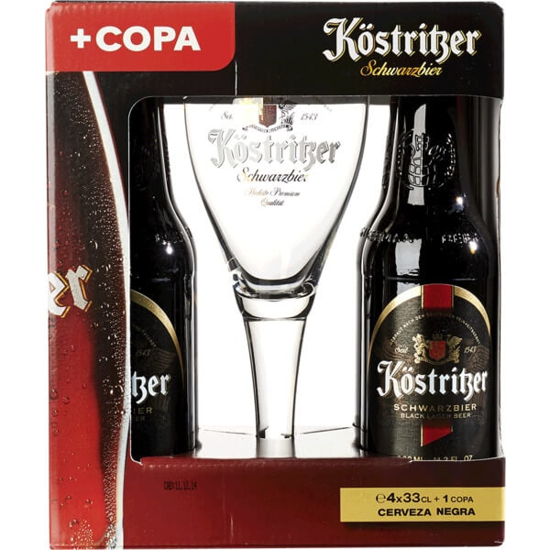 Imagem de Cerveja da Alemanha Preta KOSTRITZER SCHWARZEBIER Pack 4 + Copo garrafa 33cl