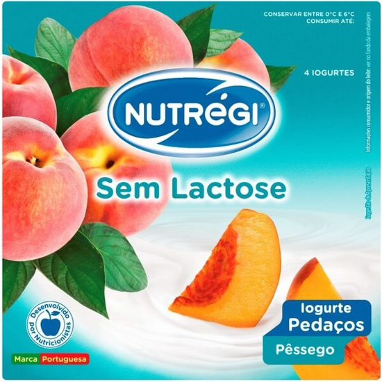 Imagem de Iogurte com Pedaços de Pêssego sem Lactose NUTRÉGI Pack 4 emb.120g