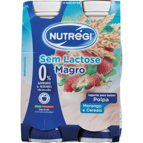 Imagem de Iogurte Líquido Polpa de Morango e Cereais 0% Gordura e Açúcar NUTRÉGI Pack 4 emb.170g