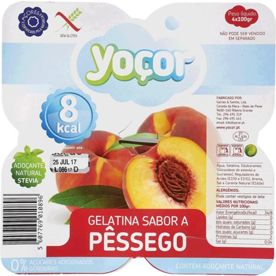 Imagem de Gelatina com Sabor a Pêssego 0% Açúcares YOÇOR Pack 4 emb.100g