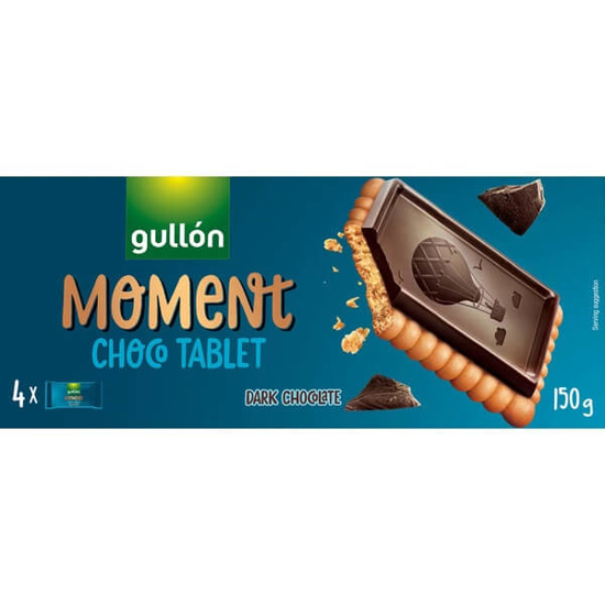 Imagem de Bolachas Moment Choco Tablet Cobertas com Chocolate Preto GULLÓN Pack 4 emb.150g