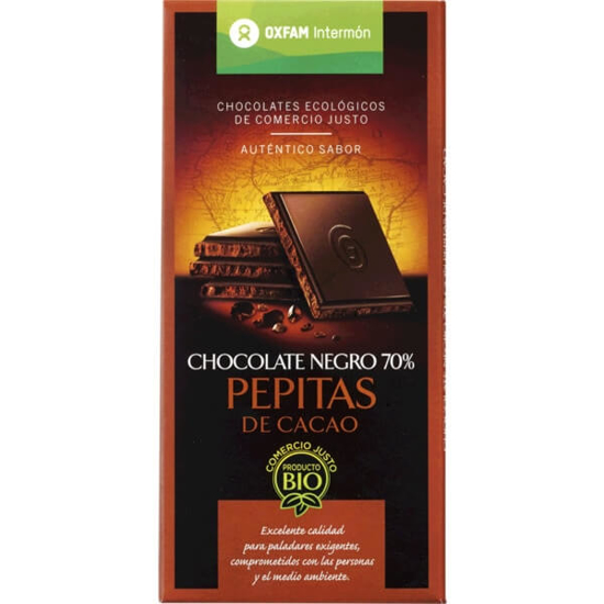 Imagem de Chocolate Preto 70% Pepitas de Cacau Biológico INTERMÓN OXFAM emb.100g