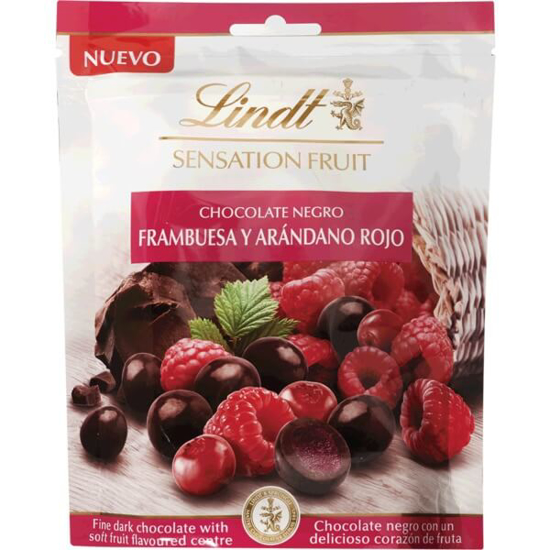 Imagem de Bombons de Chocolate Preto Recheados com Framboesa e Mirtilo LINDT SENSATION FRUIT emb.150g