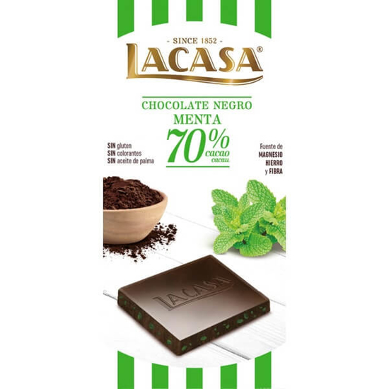 Imagem de Chocolate Preto 70% Cacau com Menta sem Glúten LACASA emb.100g