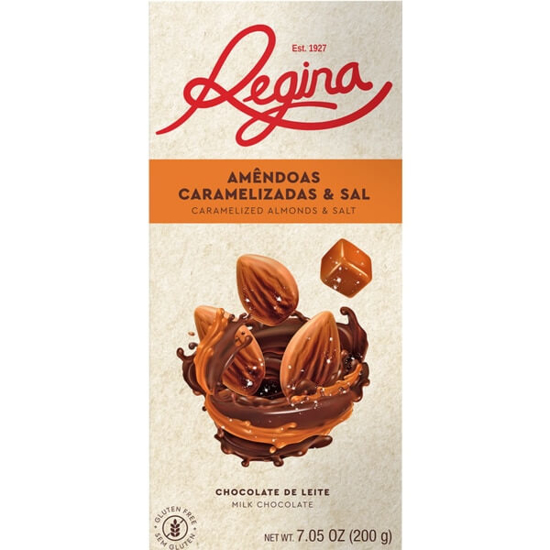 Imagem de Chocolate de Leite com Amêndoas Caramelizadas e Sal sem Glúten REGINA emb.200g