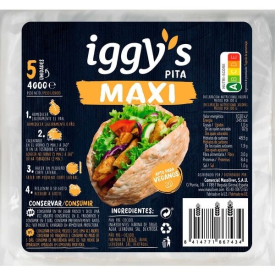 Imagem de Pão Pita Maxi 5 Unidades IGGY'S emb.400g