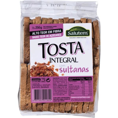 Mostrar detalhes para Tostas Integrais com Sultanas SALUTEM emb.250g Imagem de Tostas Integrais com Sultanas SALUTEM emb.250g