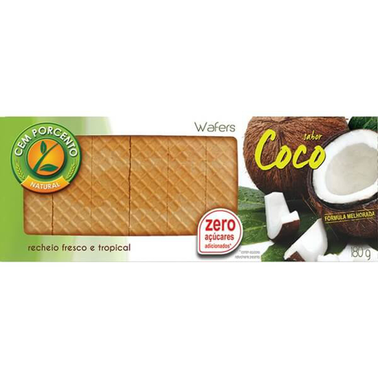 Imagem de Bolachas Wafers Coco Sem Açúcar CEM PORCENTO emb.180g