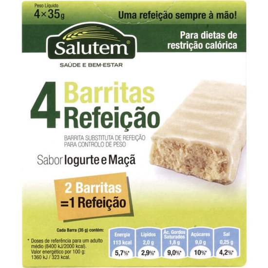 Imagem de Barritas Substitutas de Refeição de Iogurte e Maçã SALUTEM Pack 4 emb.140g