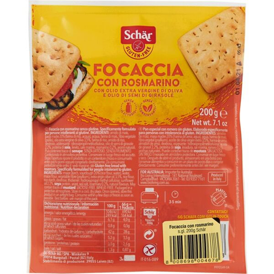 Imagem de Pão Focaccia com Alecrim sem Glúten SCHAR emb.200g