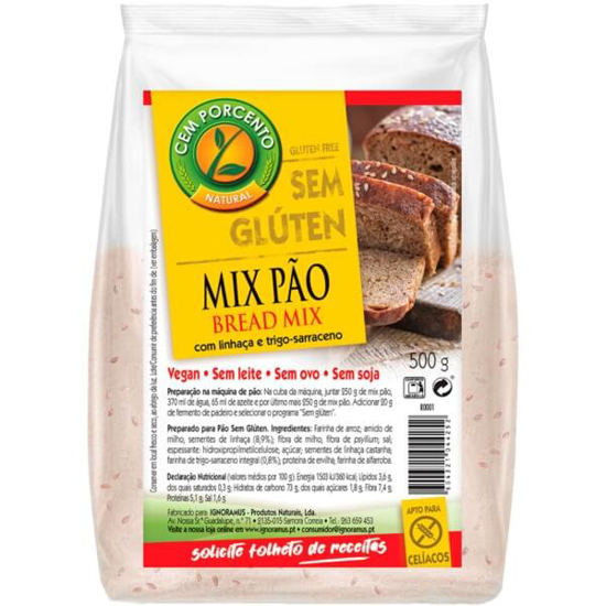 Imagem de Preparado Mix Pão Vegan sem Ovo, sem Leite e sem Glúten CEM PORCENTO emb.500g