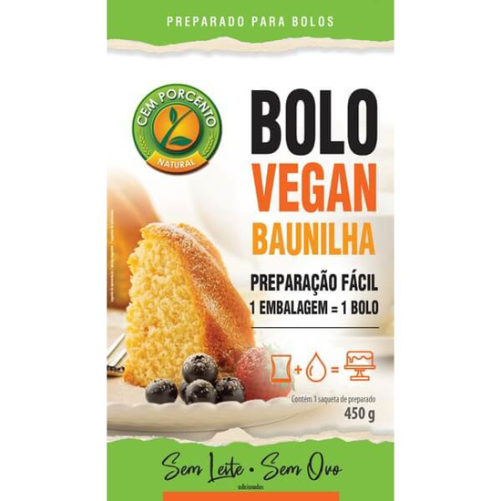 Imagem de Preparado para Bolo de Baunilha Vegan sem Ovo e sem Leite CEM PORCENTO emb.450g