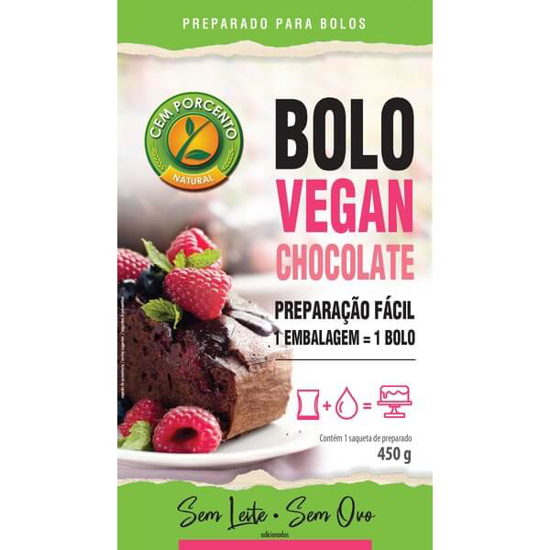 Imagem de Preparado para Bolo de Chocolate Vegan sem Ovo e sem Leite CEM PORCENTO emb.450g